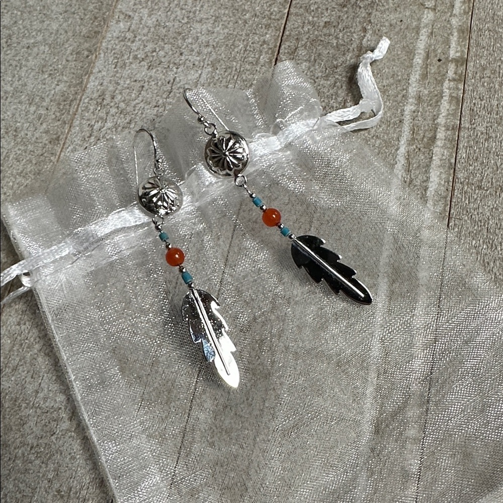 Navajo tribal Native American great shape 925 sterling silver stamped earrings - Picture 6 of 6